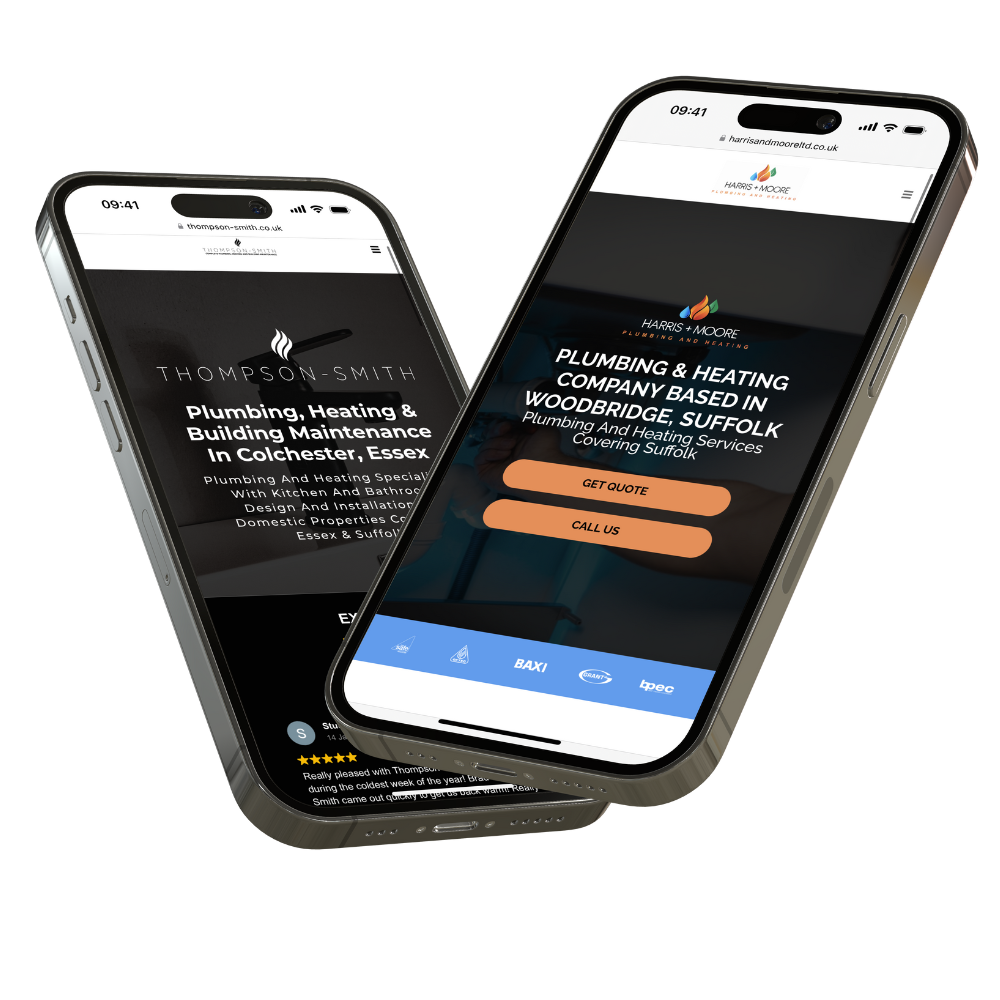 websites design for plumbing and heating companies, indicating a mobile-friendly website design.